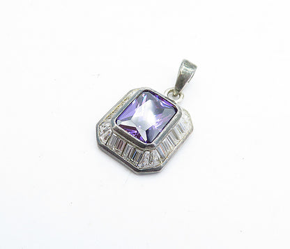 925 Sterling Silver Vintage Purple & White Cubic Zirconia Pendant PT3775
