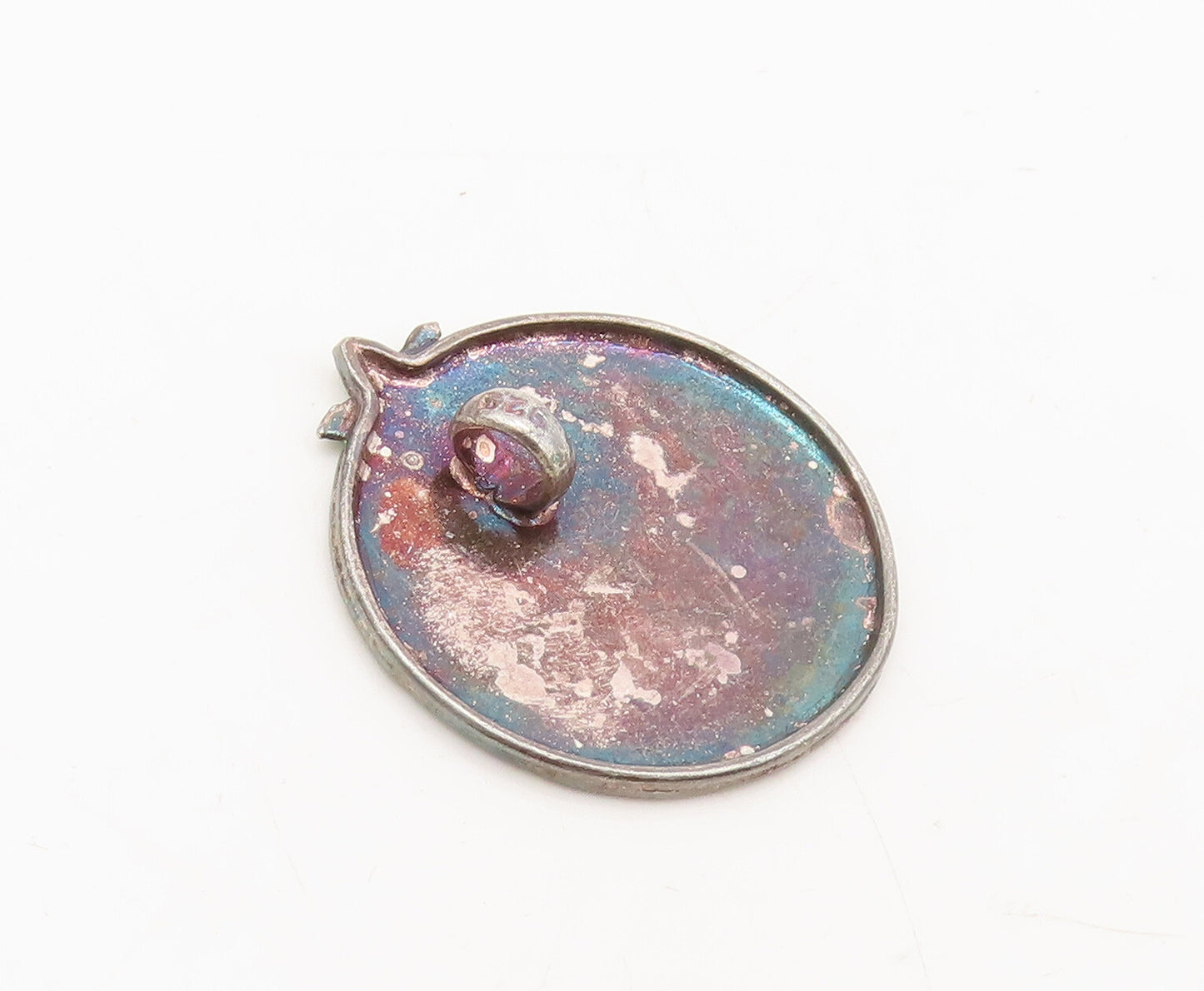 925 Sterling Silver  Vintage Enamel Painted Plant Round Pendant  PT22391