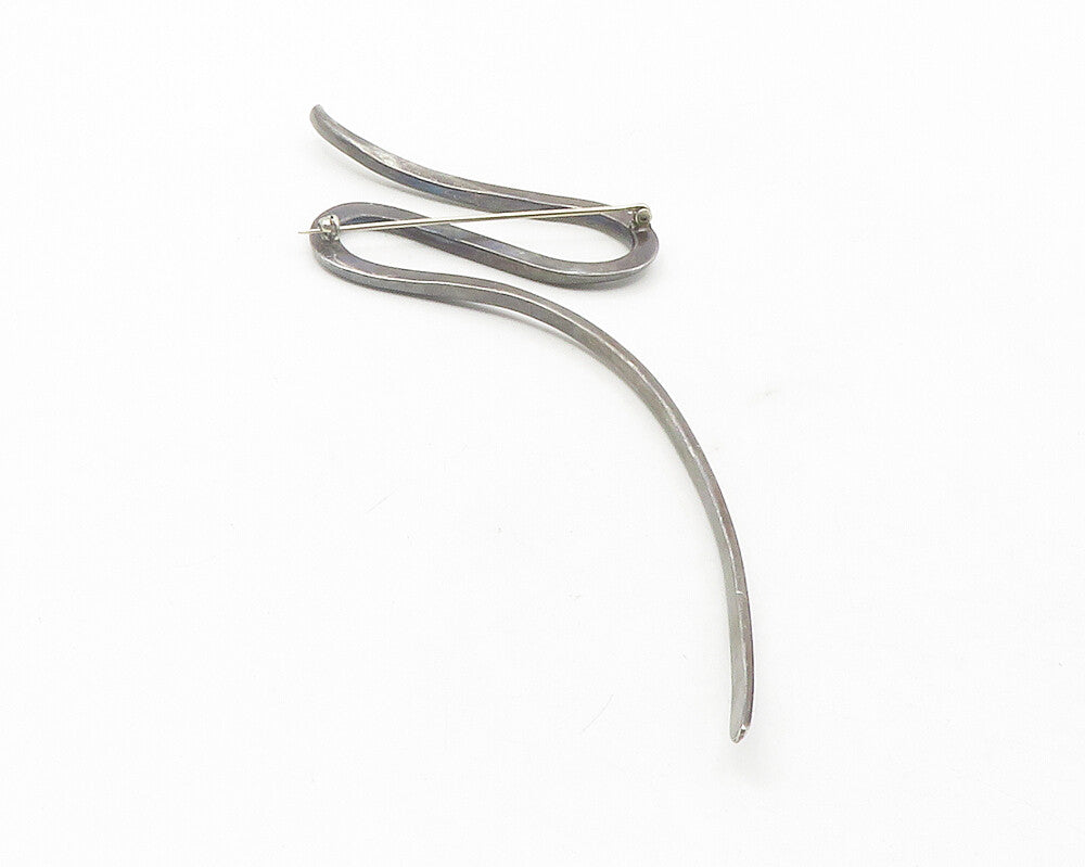 925 Sterling Silver  Vintage Oxidized Swirl Scribble Large Brooch Pin  BP4350