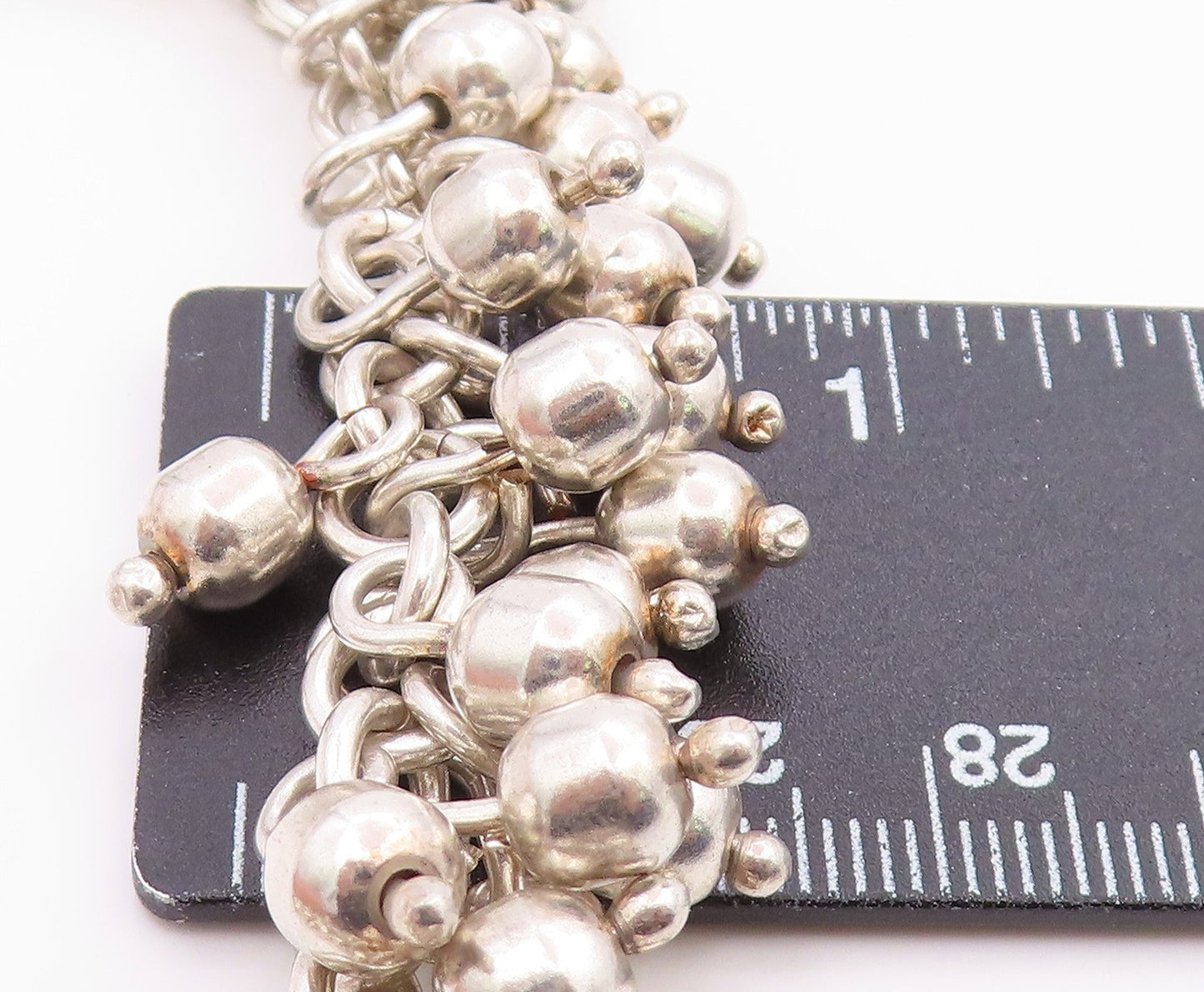 925 Sterling Silver Vintage Bracelet Modernist Solid Bead Cluster Chain  BT12056