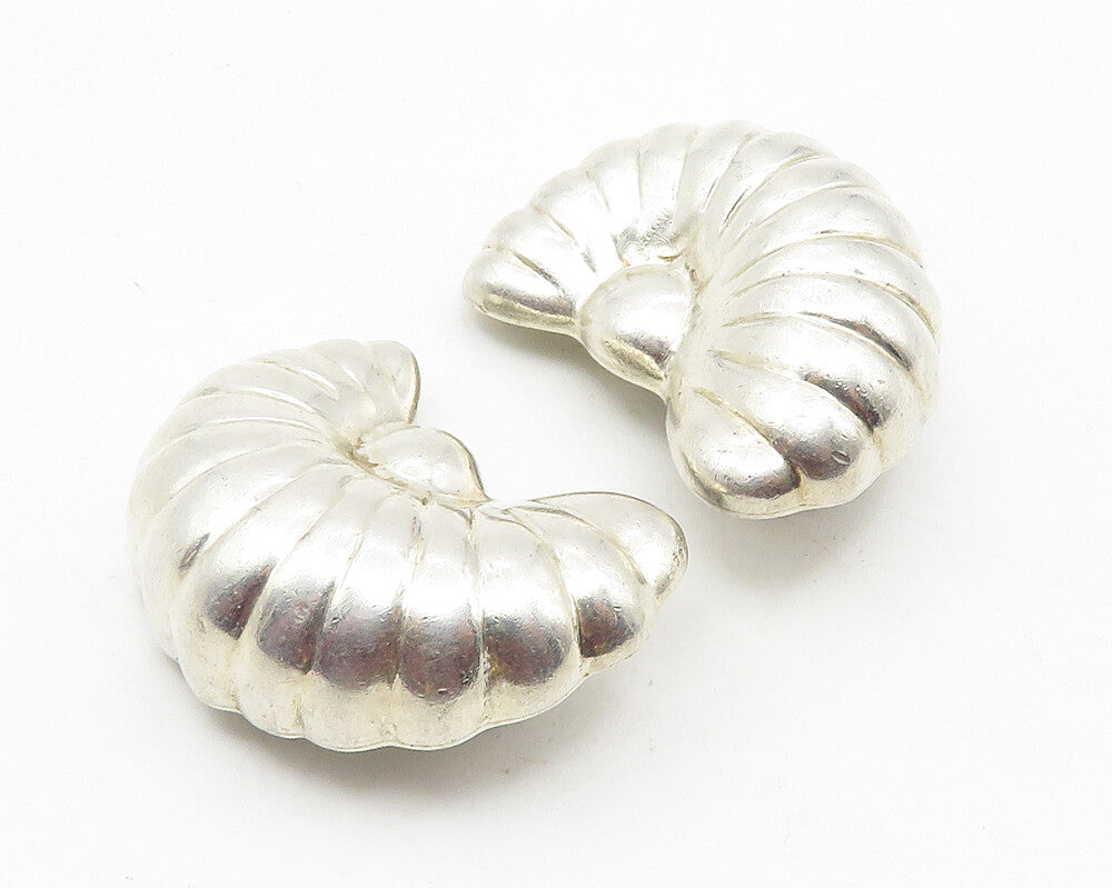 925 Sterling Silver  Vintage Shiny Hollow Fluted Non Pierce Earrings  EG5800