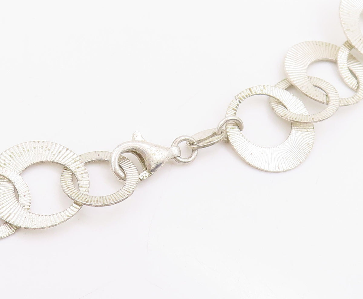 925 Sterling Silver Vintage Necklace Chunky Etched Geometric Circle Link  NE4744