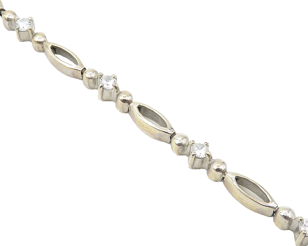 925 Sterling Silver  Vintage Petite Prong Set Topaz Chain Bracelet  BT4542