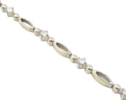 925 Sterling Silver  Vintage Petite Prong Set Topaz Chain Bracelet  BT4542