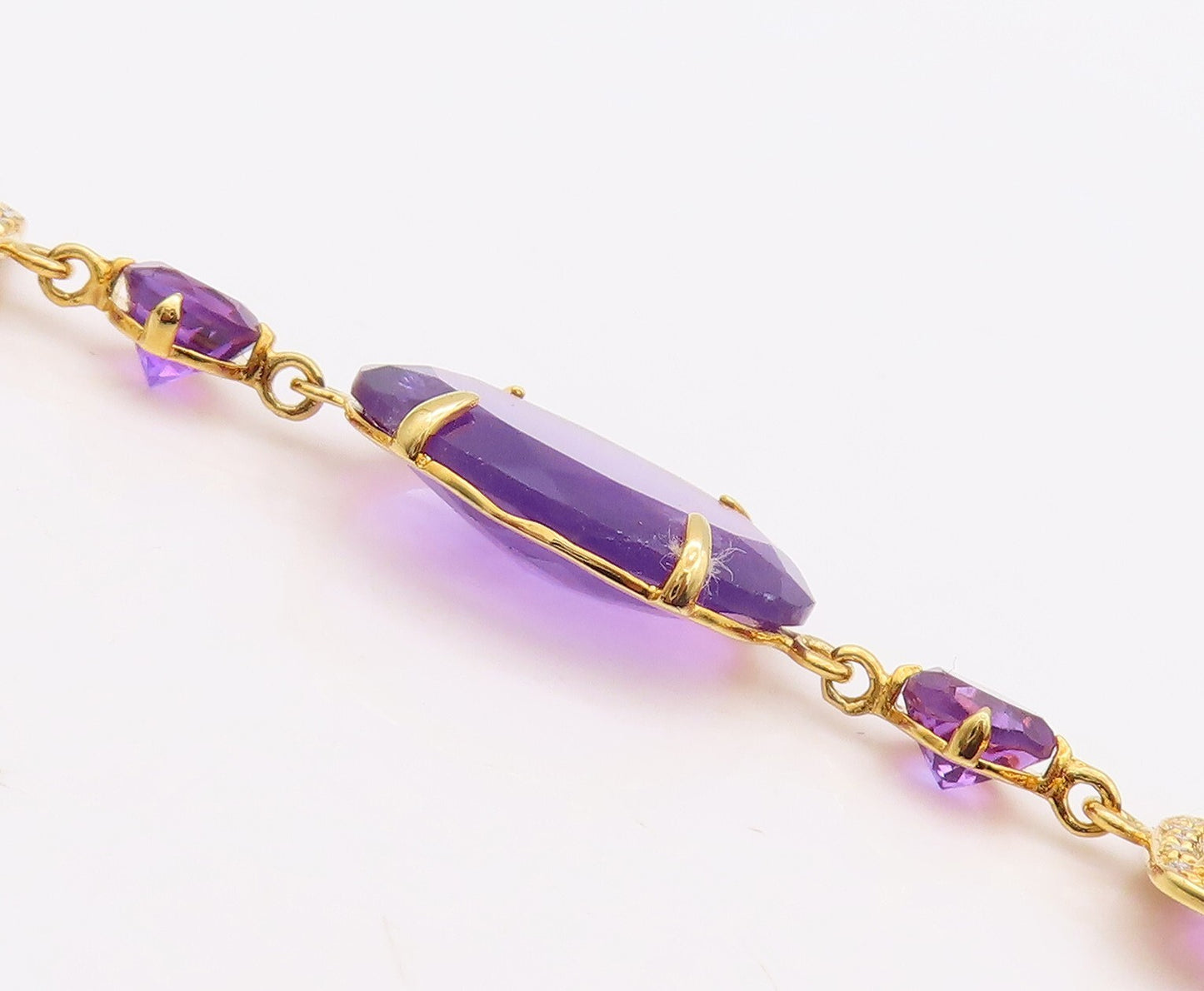 925 Sterling Silver Vintage Bracelet Gold Plated Multi Shape Amethyst CZ BT10840