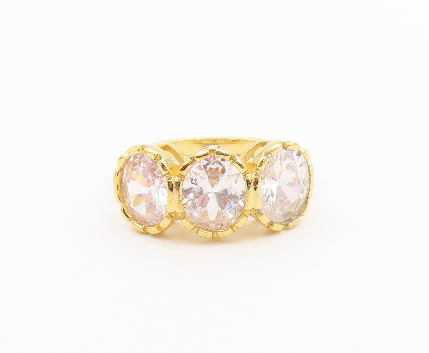 925 Sterling Silver Vintage Ring Gold Plated Three Stone CZ  Sz 11.5  RG36644