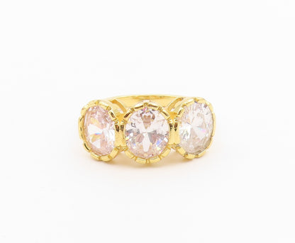 925 Sterling Silver Vintage Ring Gold Plated Three Stone CZ  Sz 11.5  RG36644