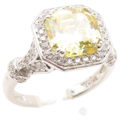 925 Sterling Silver Vintage Ring Citrine & CZ Octagon Halo Band  Sz 8  RG36576