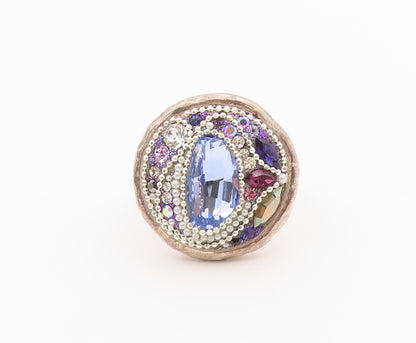 925 Sterling Silver Vintage Ring ISRAEL Multi Gemstone Cluster  Sz 10.5  RG36461