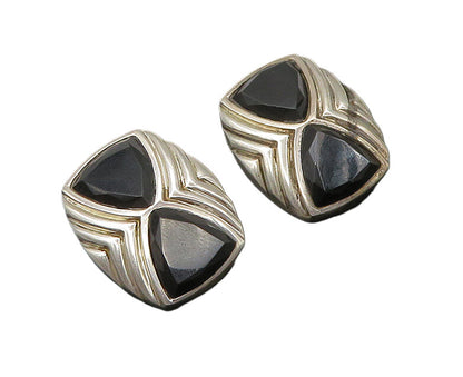 925 Sterling Silver   Vintage Black Onyx Non Pierce Drop Earrings  EG10986