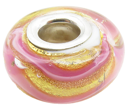 CHAMILLA 925 Sterling Silver  Petite Pink Yellow Enamel Art Round Bead  TR1960
