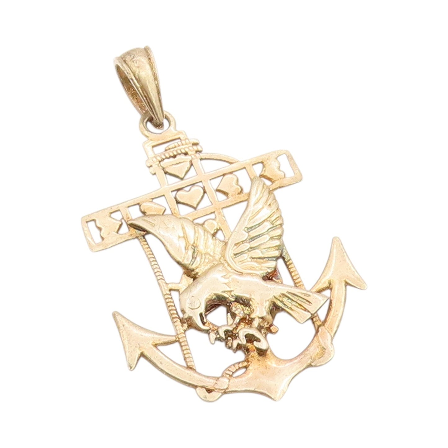925 Sterling Silver Vintage Pendant Gold Plated Eagle Carrying Anchor  PT24338