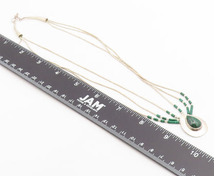925 Sterling Silver Vintage Necklace NAVAJO ZUNI Malachite Teardrop Chain NE4904