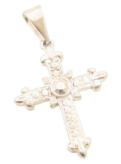 925 Sterling Silver Vintage Pendant Timeless Faith Religious Cross Charm PT24892