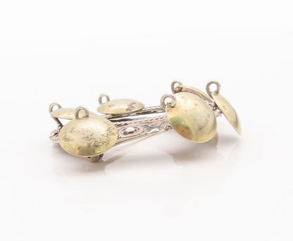 925 Sterling Silver Vintage Brooch Pin Europe Carved Ring Dangling Coins BP10892