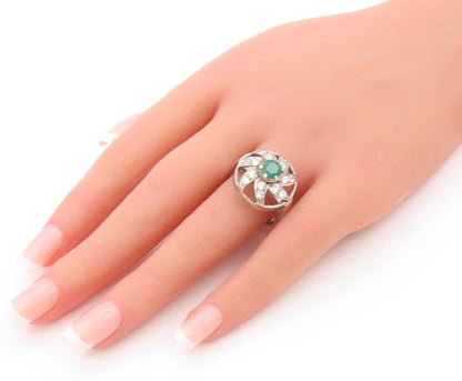 925 Sterling Silver Vintage Ring Cutout Jade & Topaz Flower  SZ 9  RG32087