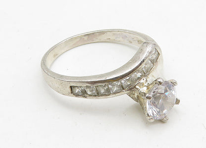 925 Sterling Silver  Sparkling Cubic Zirconia Bypass Band Ring Sz 8  RG10436
