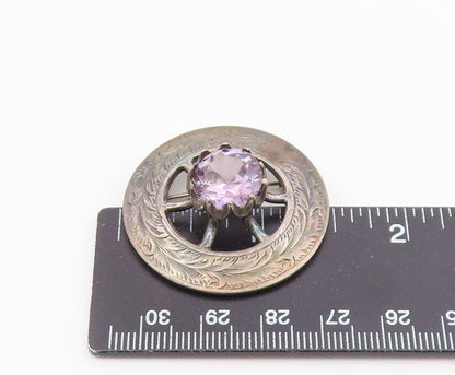 925 Sterling Silver Vintage Brooch Pin Faceted Gemstone Celtic Thistle  BP12565