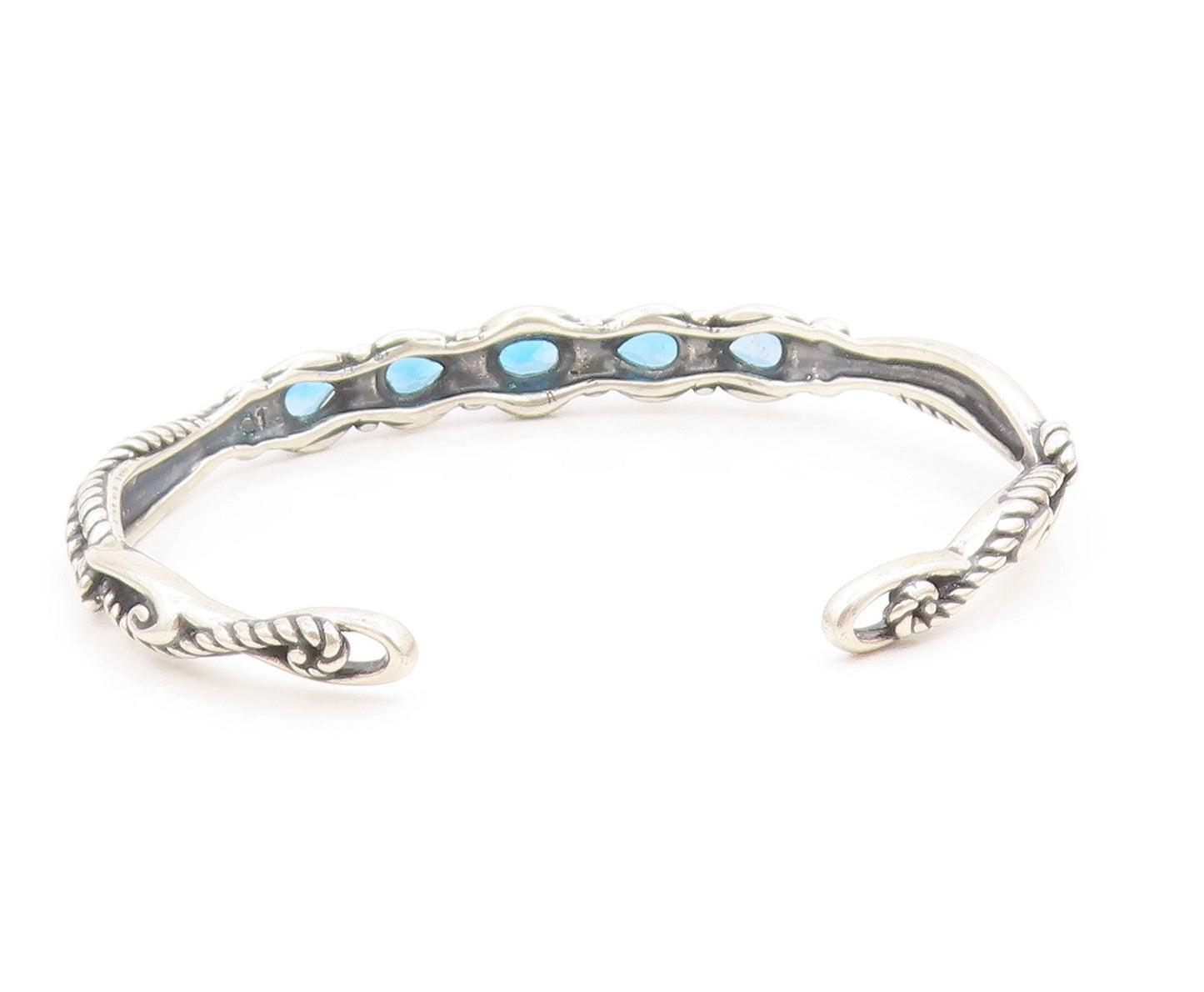 925 Sterling Silver Vintage Bracelet CAROLYN POLLACK Blue Topaz Cuff  BT11765