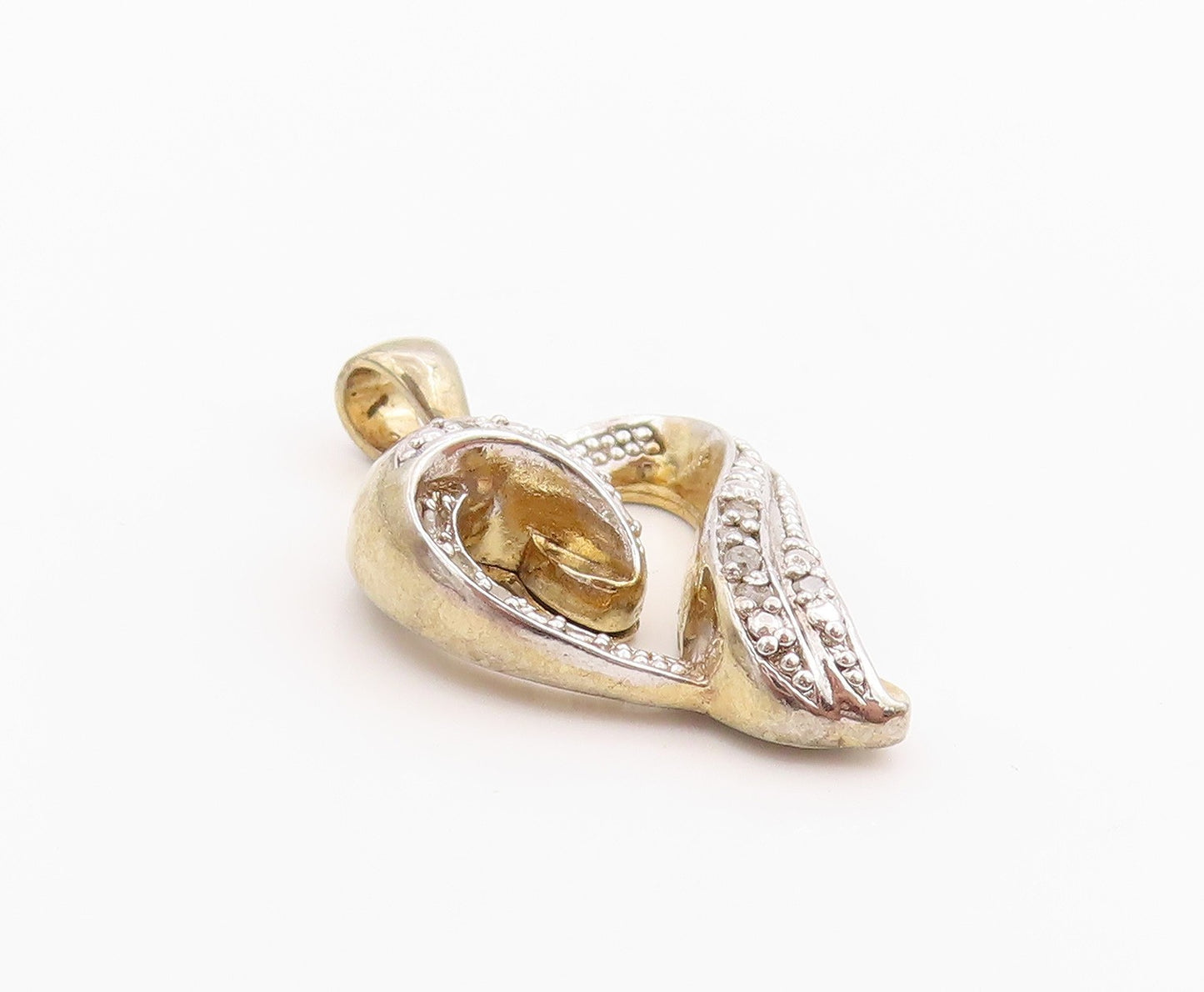 925 Sterling Silver Vintage Pendant Gold Plated Real Diamonds Love Heart PT24954