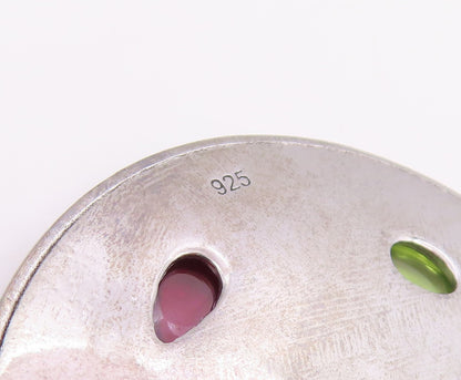 14k Gold & 925 Sterling Silver Vintage Earrings Real Gemstone Discs  EG14226