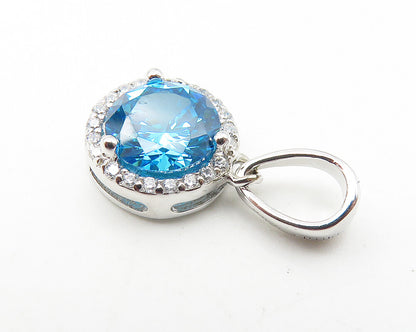 925 Sterling Silver  Prong Set Blue & White Topaz Round Drop Pendant  PT8327