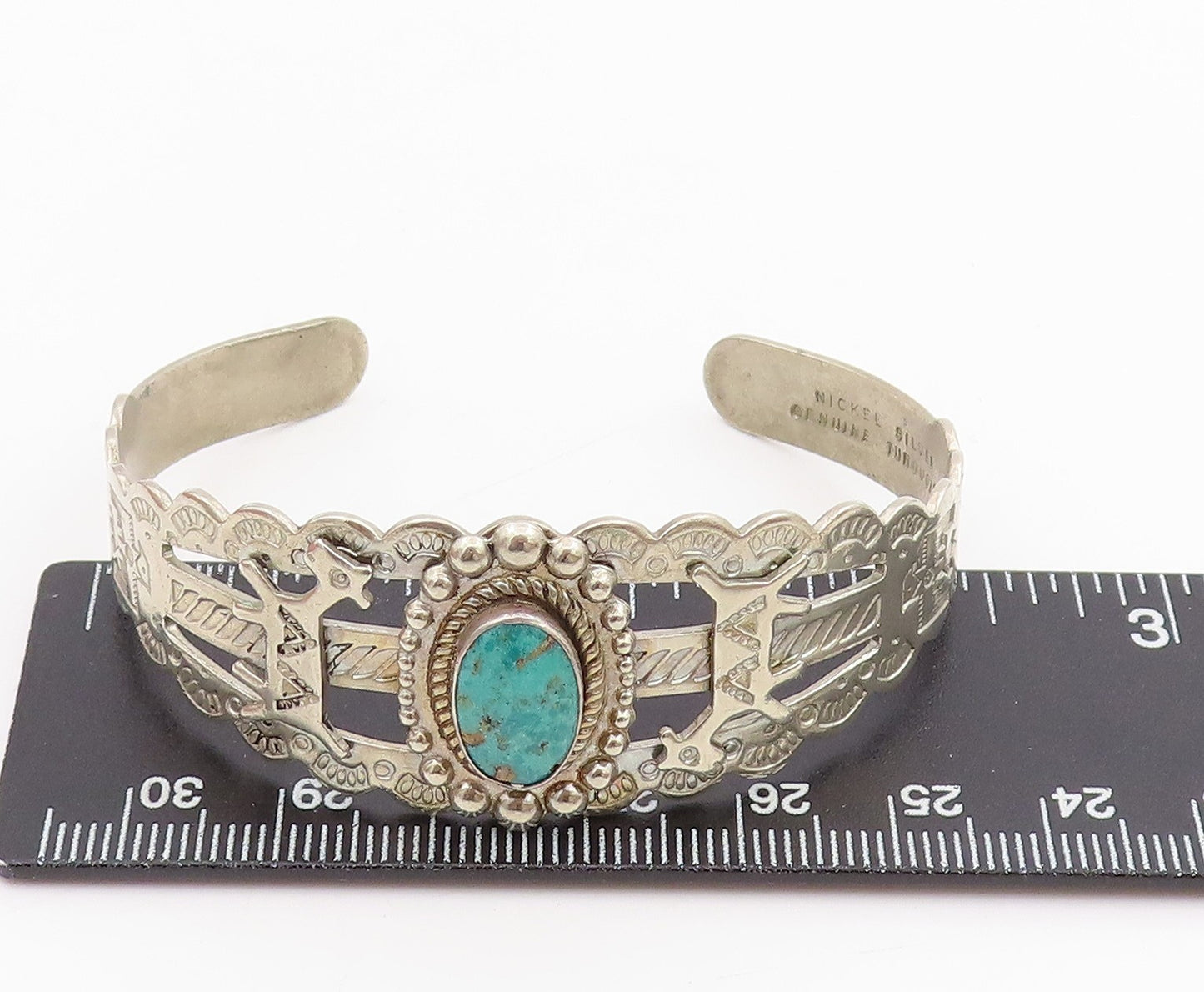925 Sterling Silver Vintage Bracelet SOUTHWESTERN Cabochon Turquoise BT11496