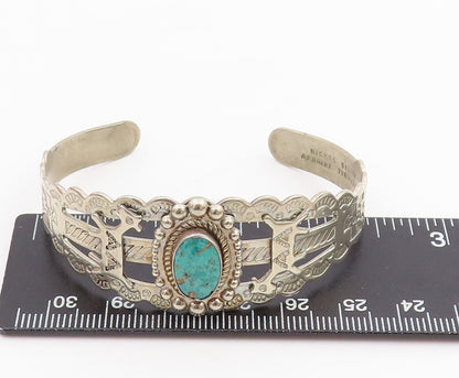 925 Sterling Silver Vintage Bracelet SOUTHWESTERN Cabochon Turquoise BT11496
