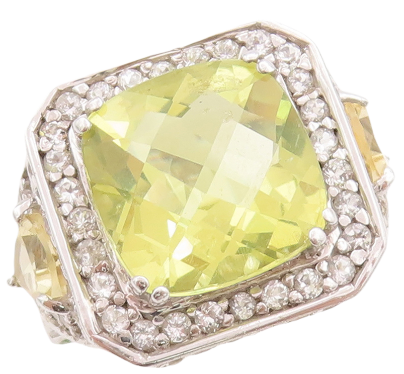 925 Sterling Silver Vintage Ring Square Peridot & Citrine Topaz  Sz 7  RG29392