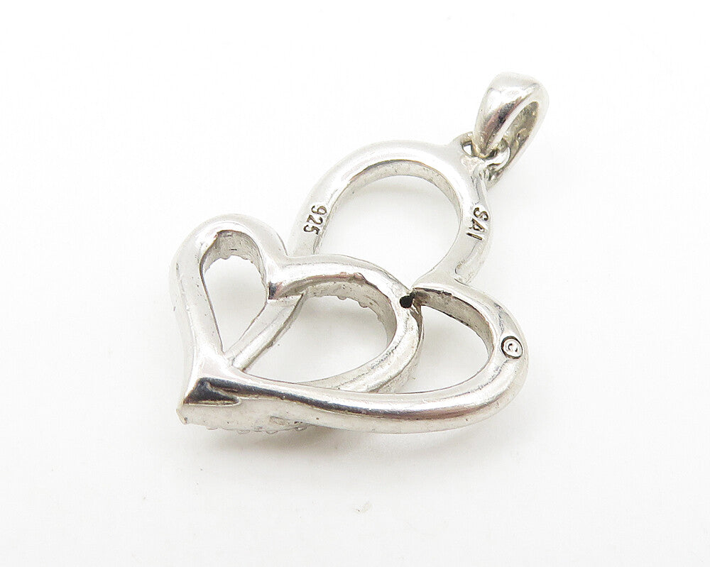 925 Sterling Silver  Petite Genuine Diamond Double Love Heart Pendant  PT8847