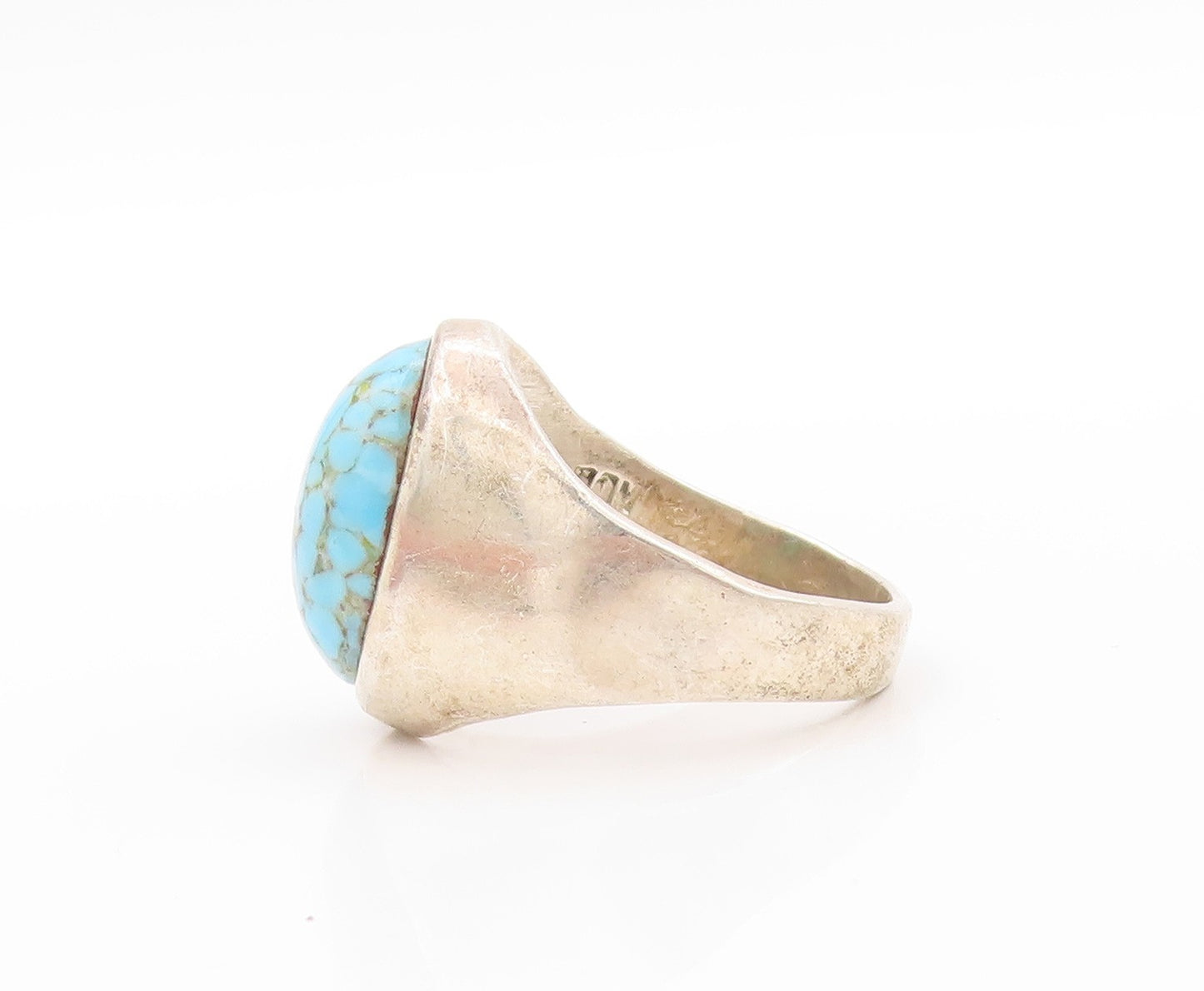 925 Sterling Silver Vintage Ring Designer Cabochon Oval Turquoise  Sz 12 RG32599