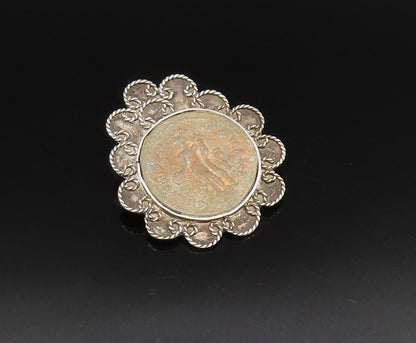 RANA 925 Silver  Vintage Pretzel Twist Edge Carved Center Brooch Pin  BP9862