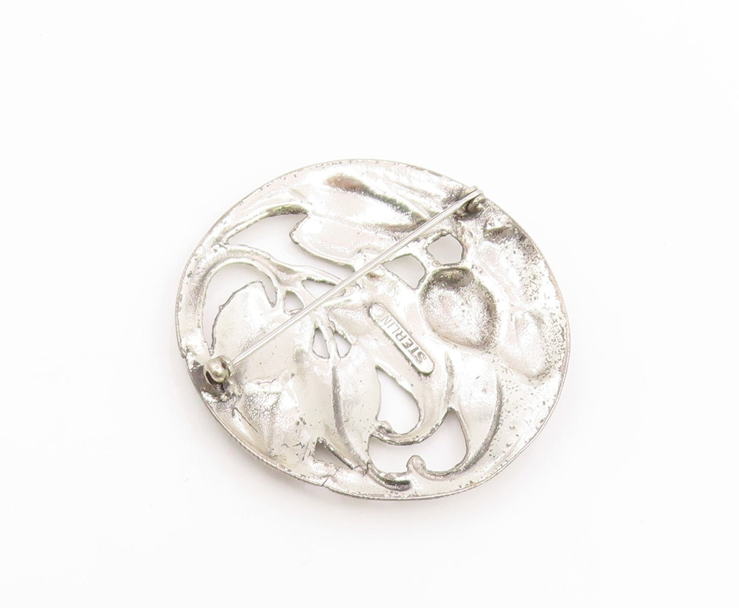925 Sterling Silver Vintage Brooch Pin Antique Openwork Botanical Motif  BP12394