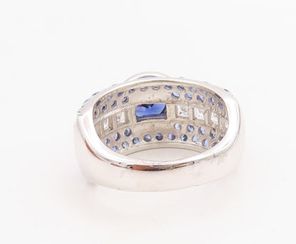 925 Sterling Silver Vintage Ring Designer Sapphire & CZ Inlay  Sz 8.5  RG30973