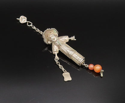 925 Silver  Vintage Sculpted Native Woman & Agate Beads Pendant  PT21615
