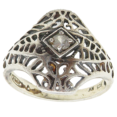 925 Sterling Silver  Vintage Topaz Cutout Design Band Ring Sz 7  RG19018
