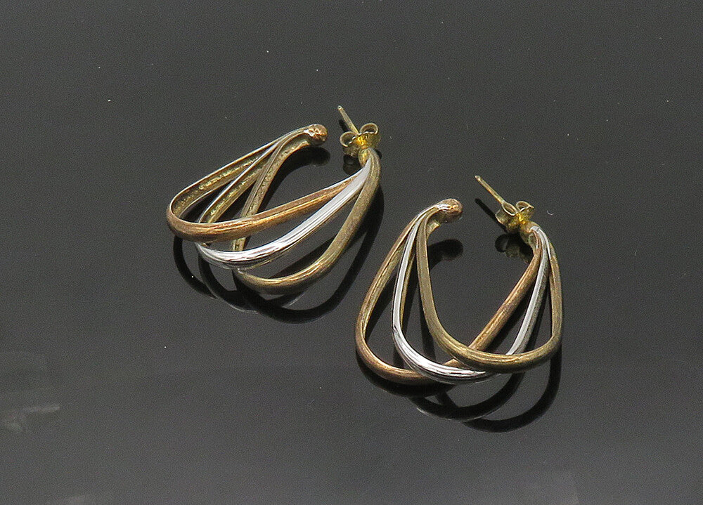925 Sterling Silver Vintage Three Tone Split Shank Hoop Earrings EG10411