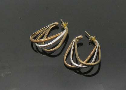 925 Sterling Silver Vintage Three Tone Split Shank Hoop Earrings EG10411