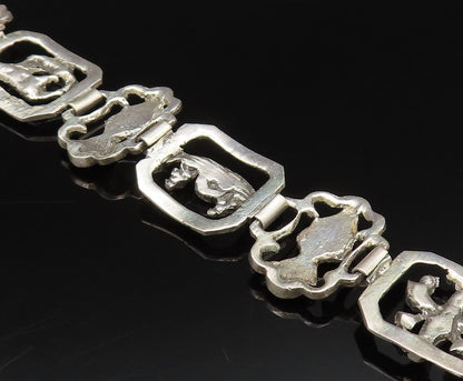 925 Silver  Vintage Pineapple Tiger & Winged Lion Cutout Link Bracelet  BT9702