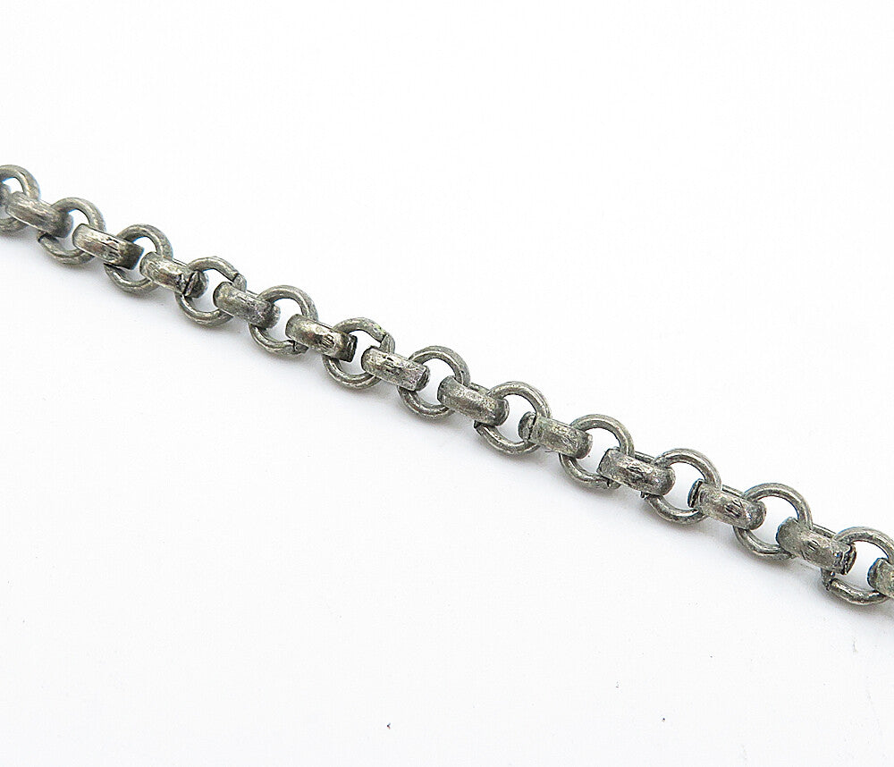 925 Sterling Silver  Vintage Antique Mother Of Pearl Chain Necklace  NE1078