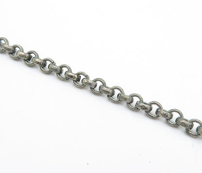 925 Sterling Silver  Vintage Antique Mother Of Pearl Chain Necklace  NE1078