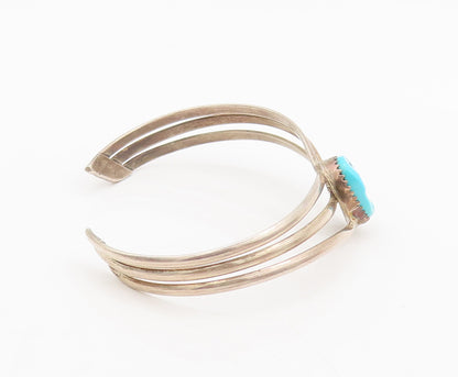 NAVAJO 925 Silver  Vintage Spit Band Solid Turquoise Cuff Bracelet  BT10087