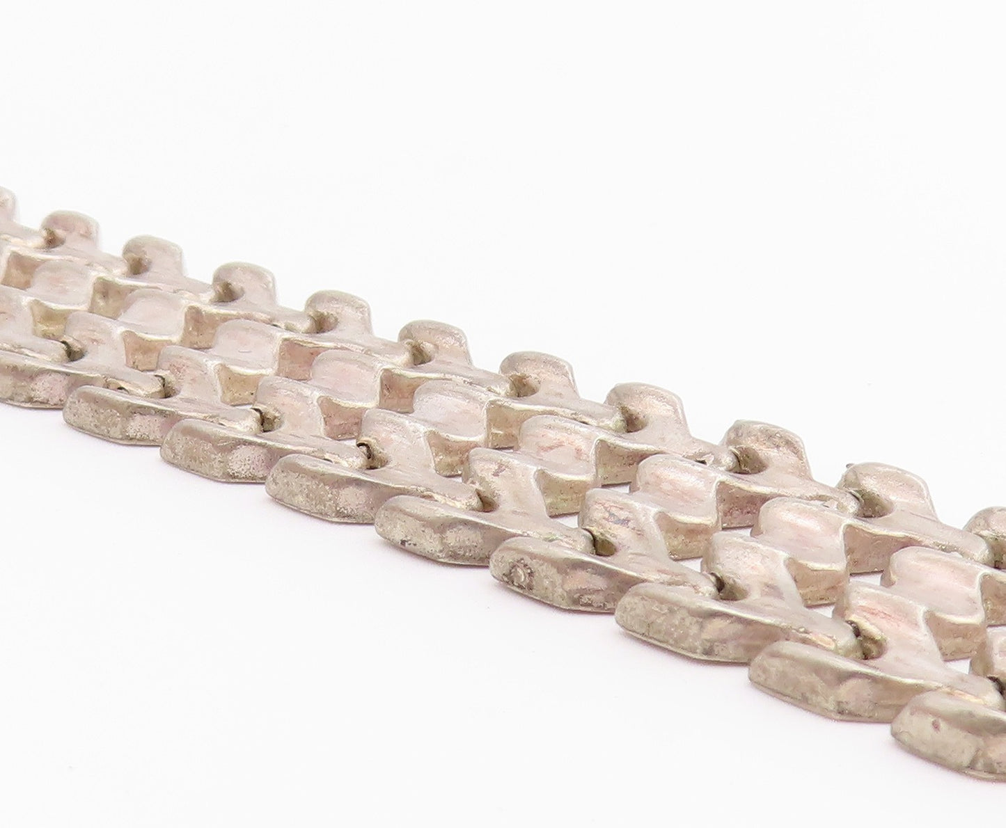 925 Sterling Silver Vintage Bracelet MILOR Geometric Multi Row Link  BT12215