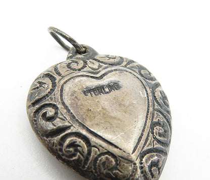 925 Sterling Silver  Vintage Dark Tone Love Heart Swirl Border Pendant  PT2967