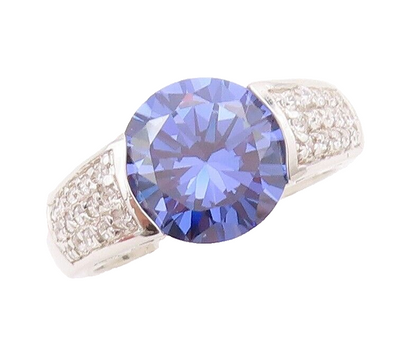 925 Sterling Silver Vintage Ring Round Cut Sapphire & CZ Inlay Sz 7  RG30460