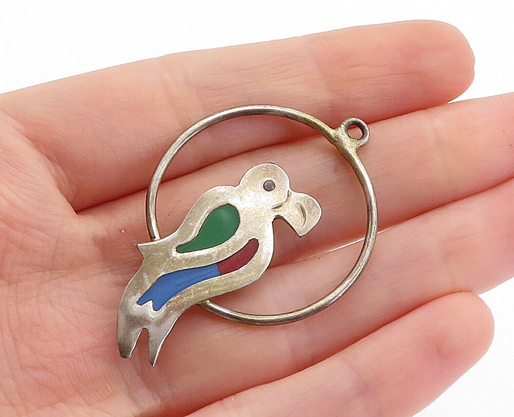 MEXICO 925 Sterling Silver  Vintage Enamel Detail Toucan Bird Pendant  PT4328