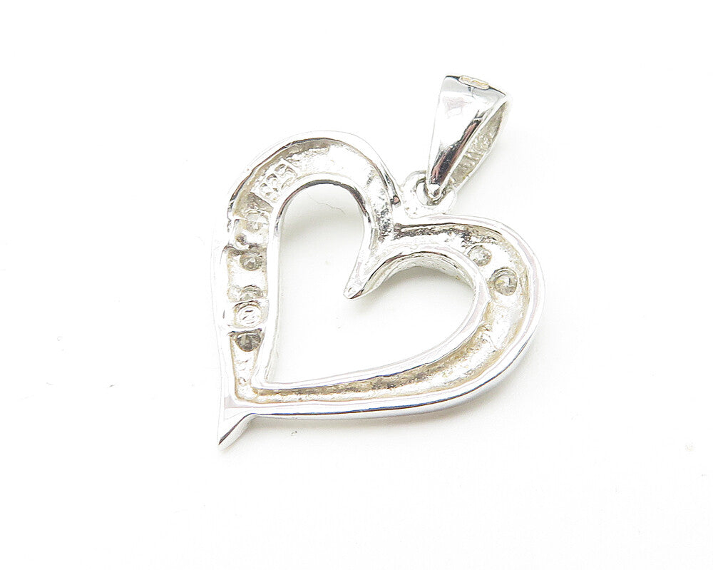 925 Sterling Silver  Shiny White Topaz Open Love Heart Pendant  PT9420