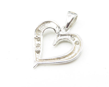 925 Sterling Silver  Shiny White Topaz Open Love Heart Pendant  PT9420