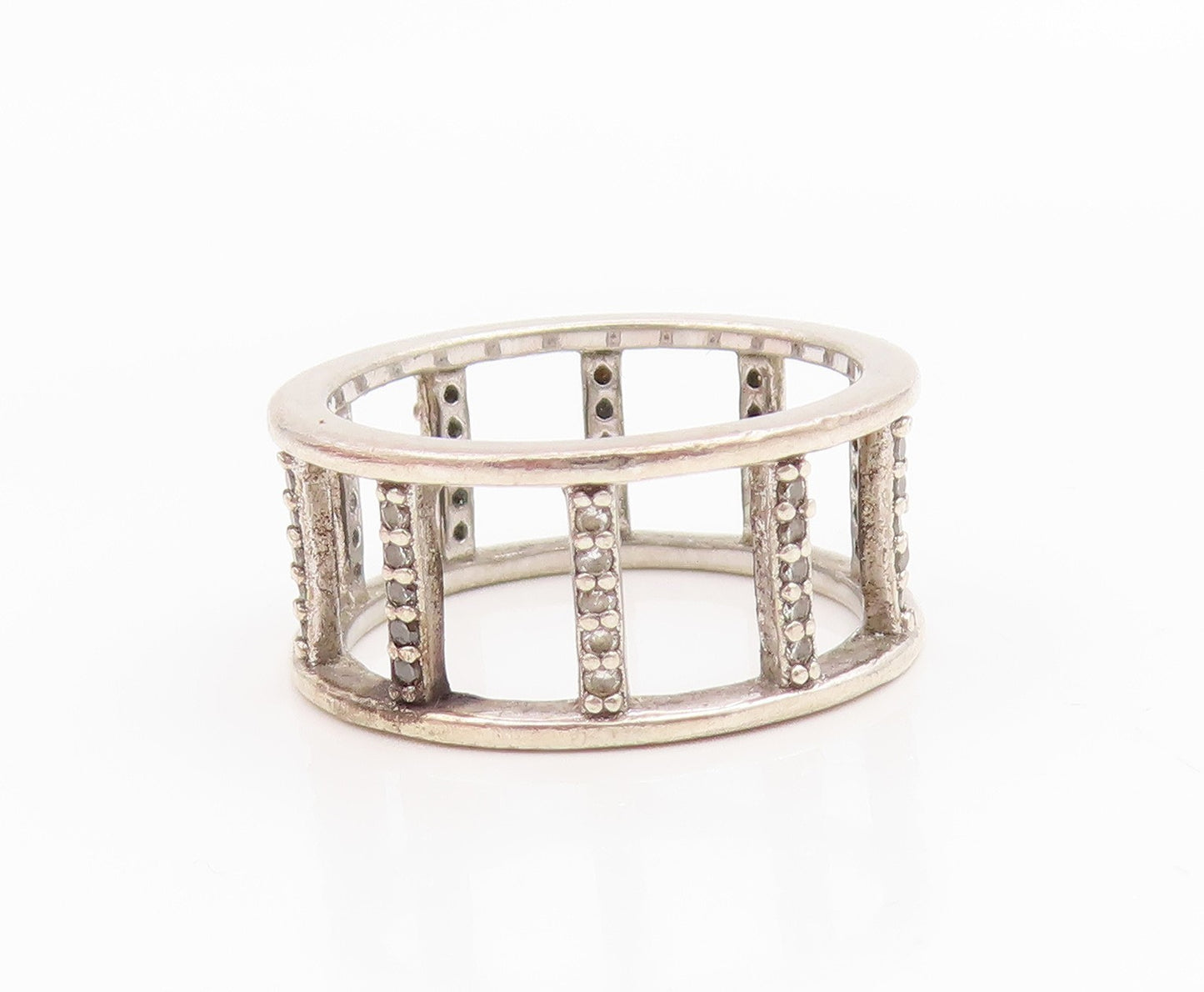 925 Sterling Silver Vintage Ring CZ Geometric Square Cutout Band  Sz 8  RG35845
