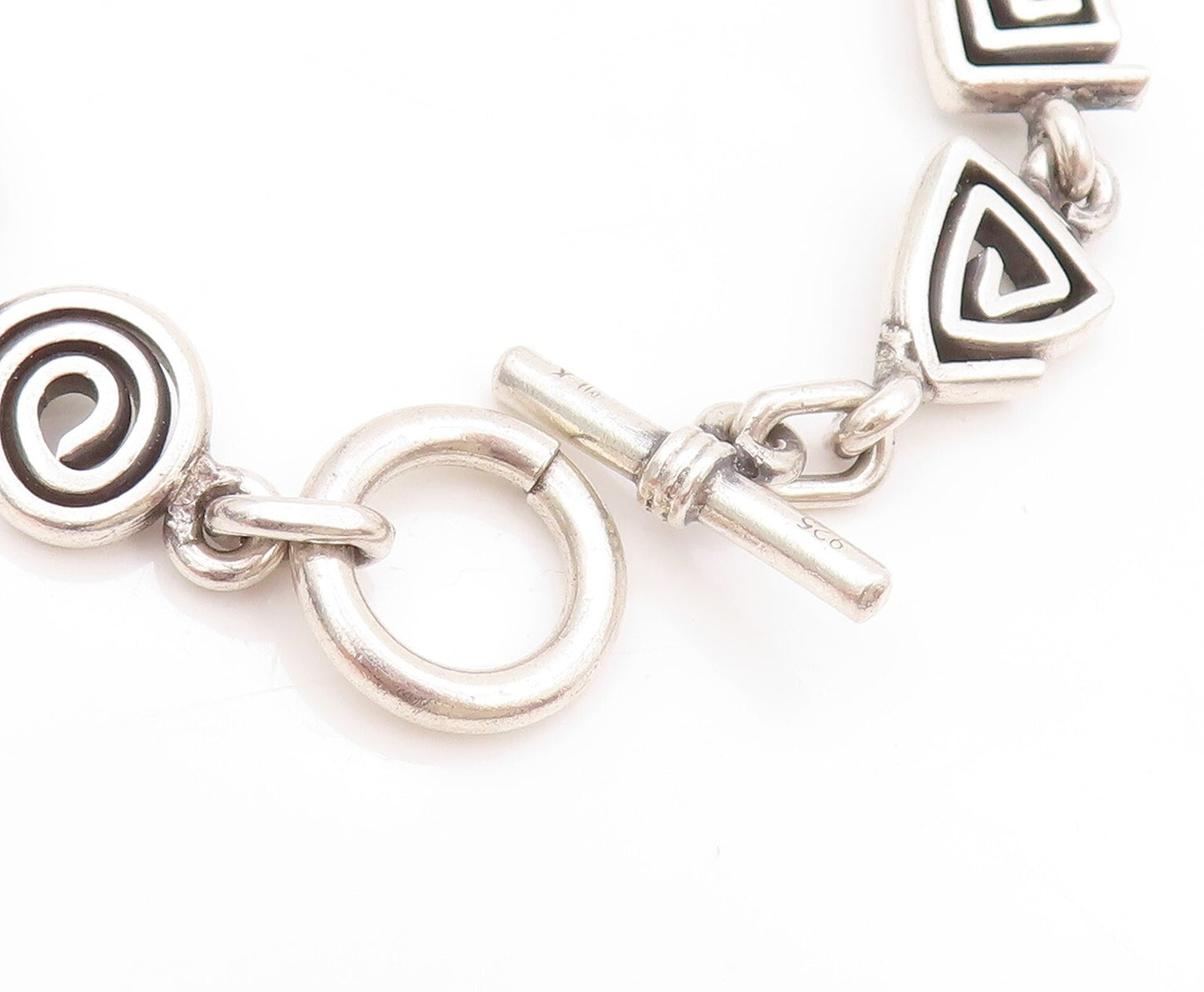 925 Sterling Silver Vintage Bracelet Spiral Square & Triangle Maze Cut  BT11119